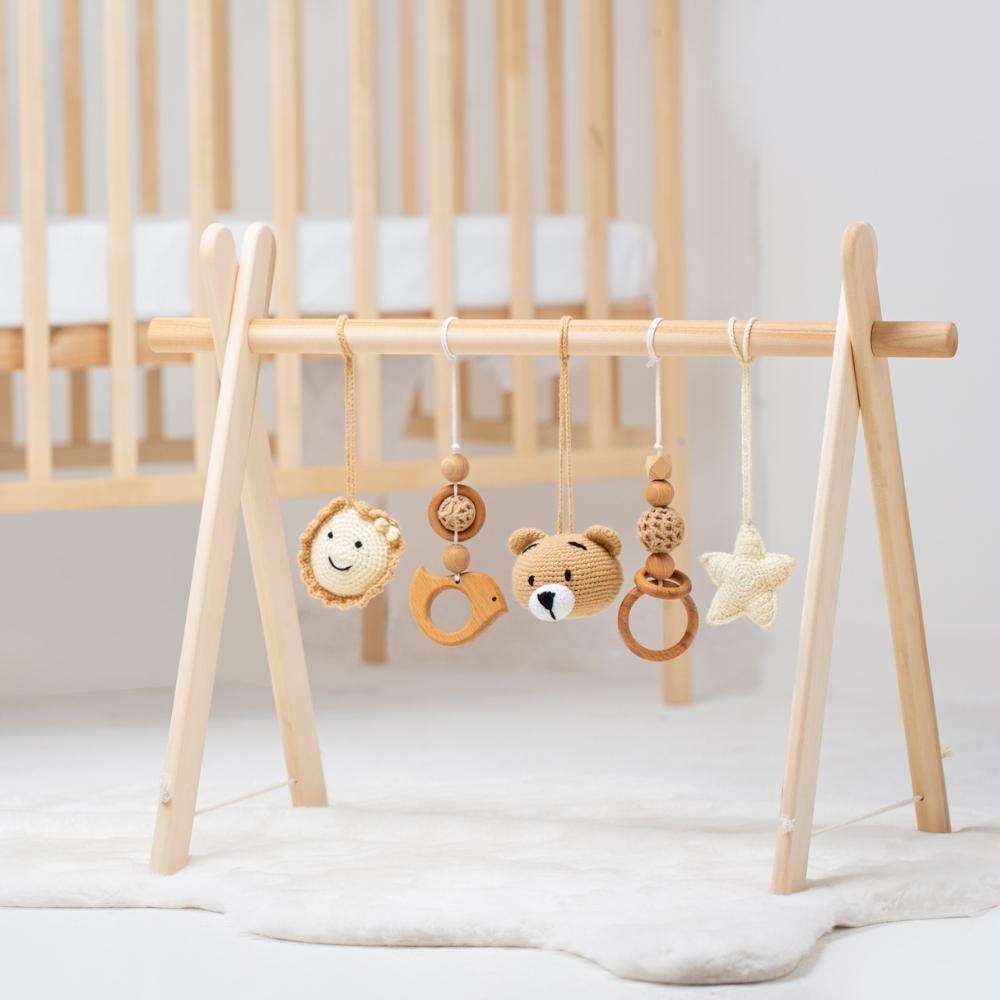 Personalized Crochet Bear Baby Gym: Handmade Wooden Play Gym