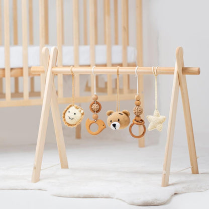 Personalized Crochet Bear Baby Gym: Handmade Wooden Play Gym