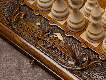 Wood Chess Set – Unique Mountain Design