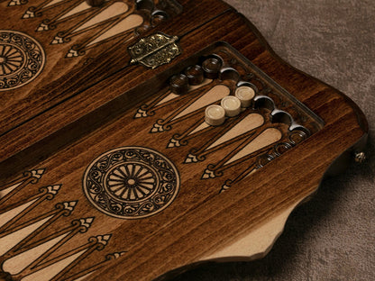 Handmade Chess and Backgammon Set: Beech Wood with Mount Ararat Design