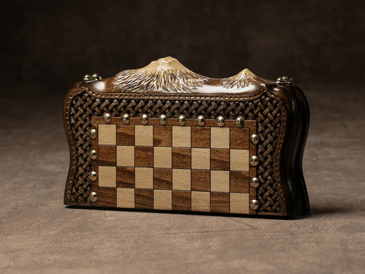 Handmade Chess and Backgammon Set: Beech Wood with Mount Ararat Design