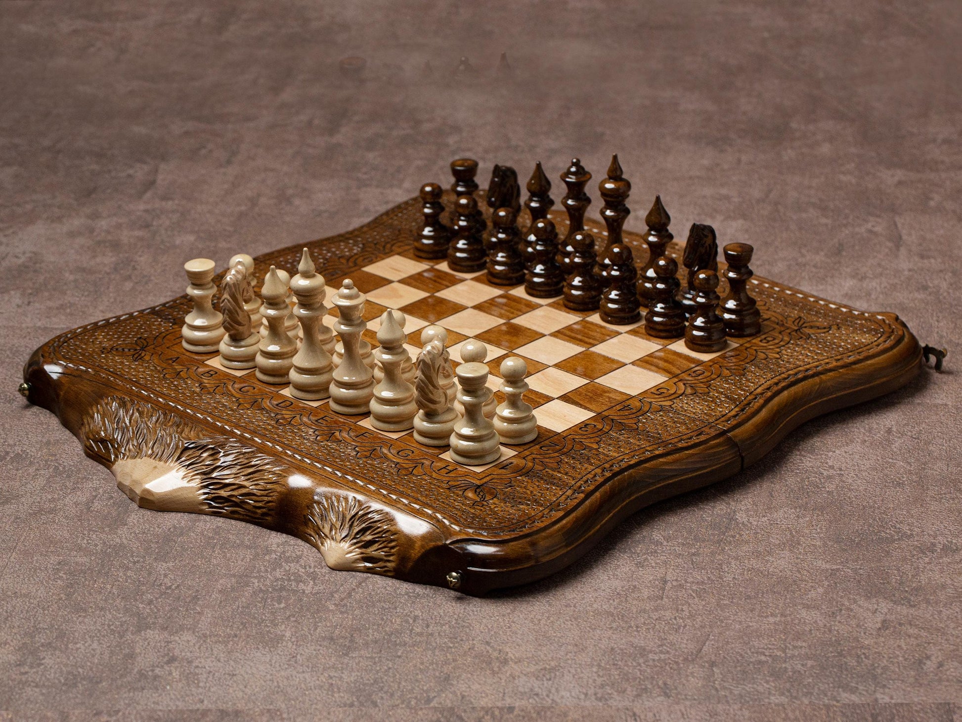 Elegant Chess Set with Backgammon Board copyrighted Mount Ararat Outline / HANDMADE