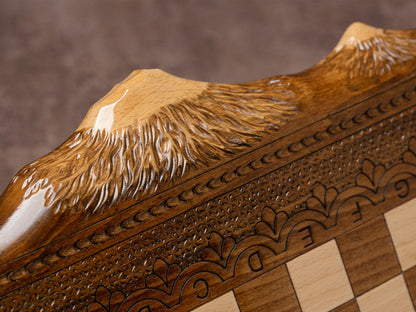 Elegant Chess Set with Backgammon Board copyrighted Mount Ararat Outline / HANDMADE