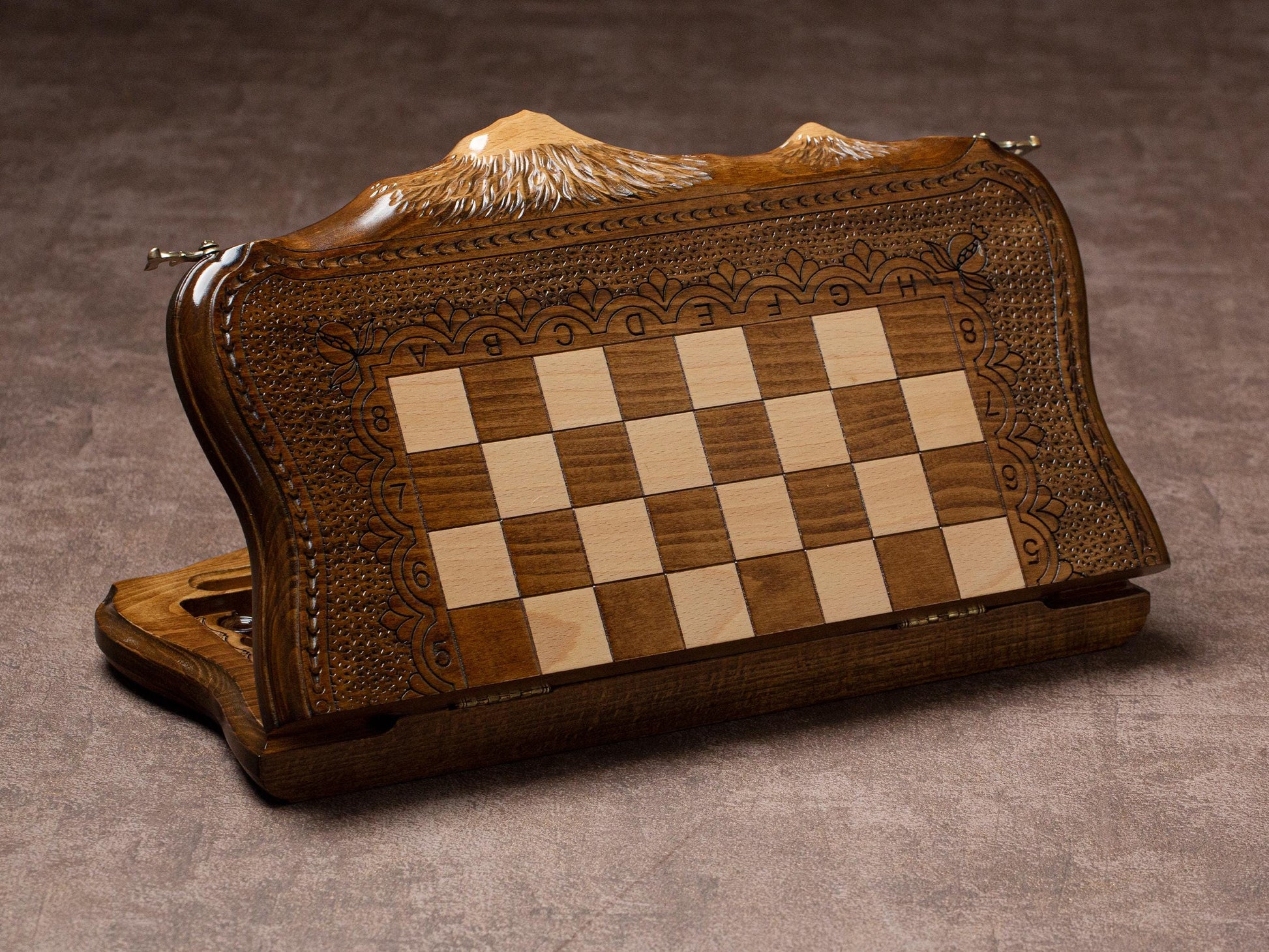 Elegant Chess Set with Backgammon Board copyrighted Mount Ararat Outline / HANDMADE