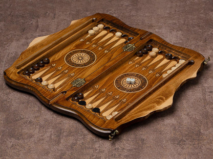 Elegant Chess Set with Backgammon Board copyrighted Mount Ararat Outline / HANDMADE