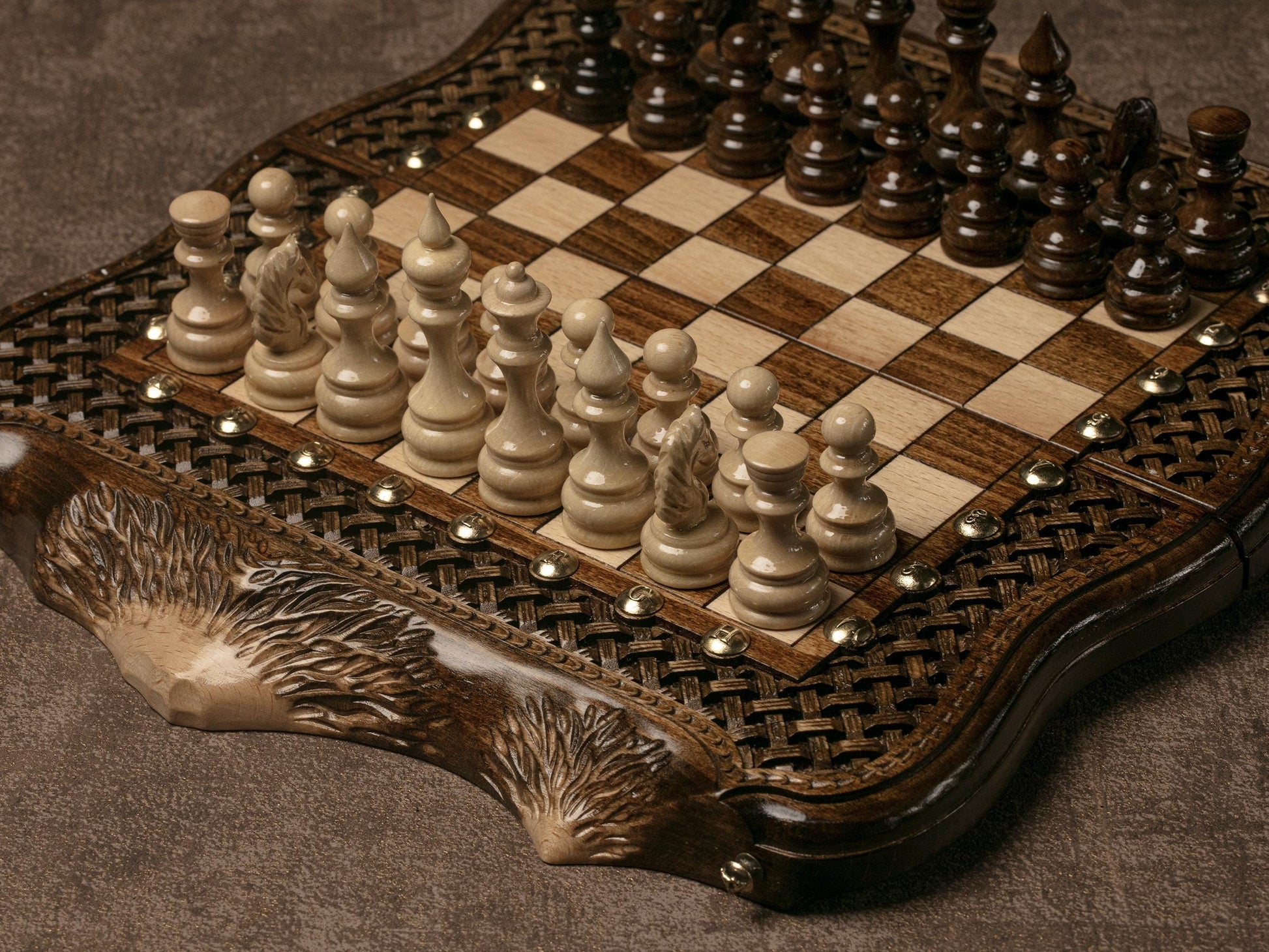 Handmade Chess and Backgammon Set: Beech Wood with Mount Ararat Design