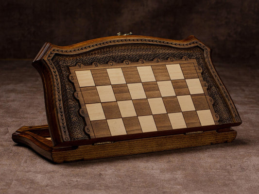 Elegant Chess Set wit Backgammon Board / HANDMADE / PERSONALIZED