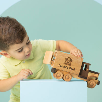 Piggy Bank - Wooden Truck Toy / Personalized