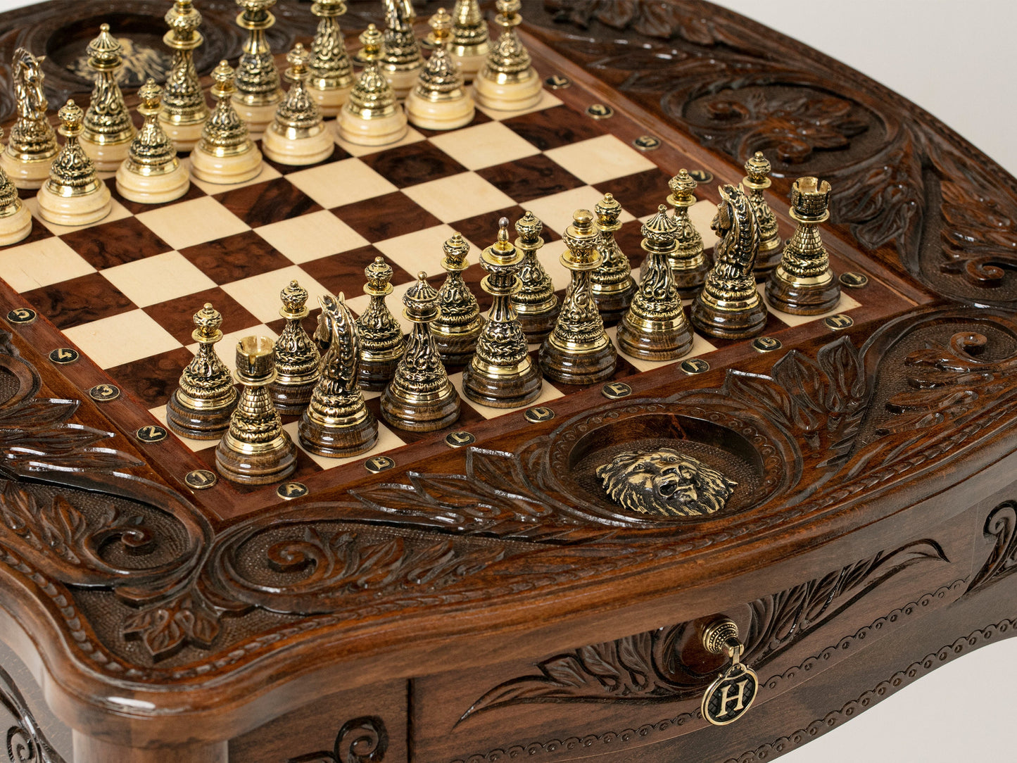 Wooden Chess Table - Lion / HANDMADE