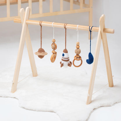 Wood Baby Gym | Crochet Rocket, Planet and Moon | Baby Shower Gift